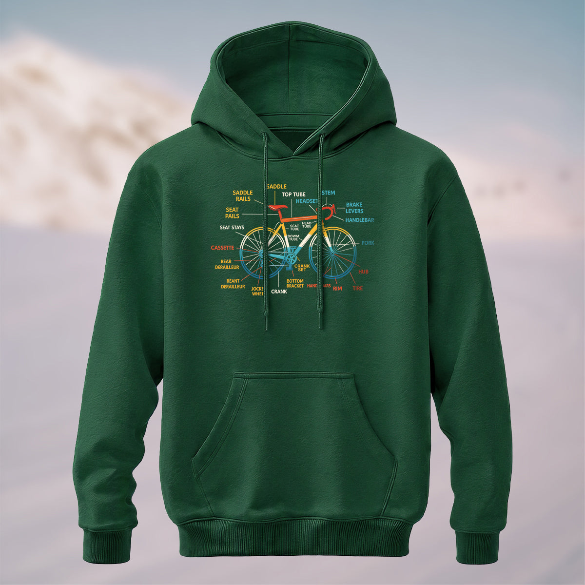 Cotton Made Creative Colorful Bicycle Print Hoodie