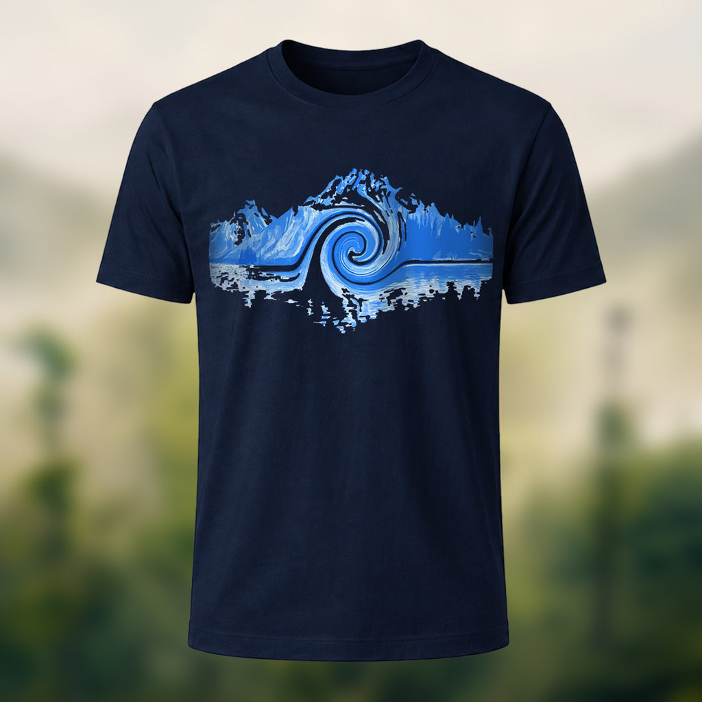 Mountain and Wave Print Combed Cotton Casual Tee