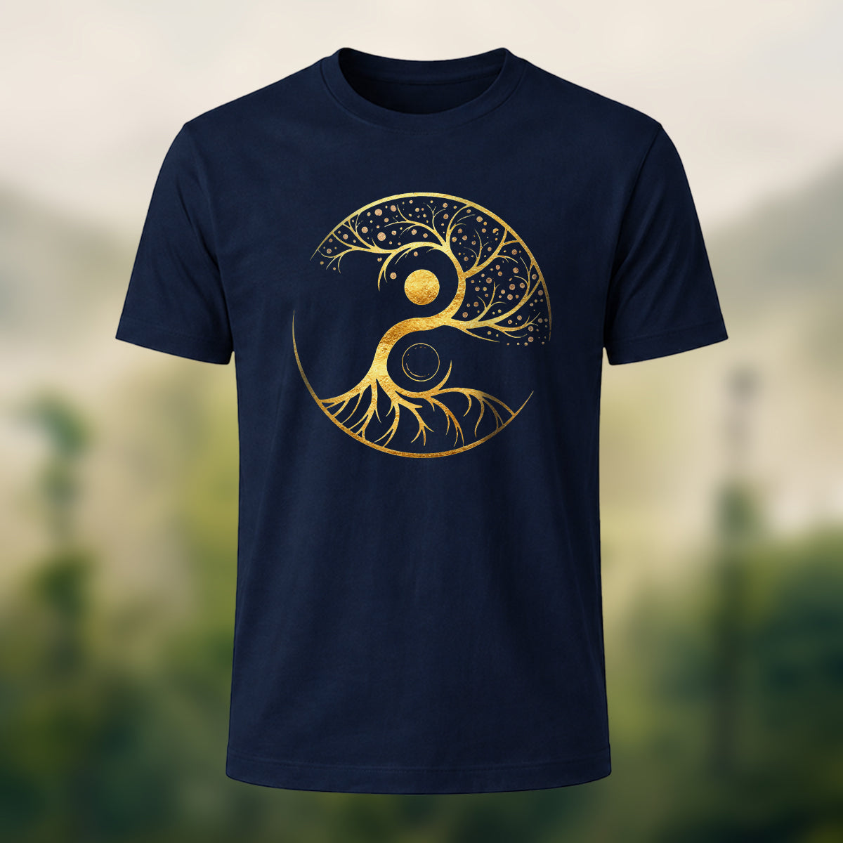 Creative Yin Yang Tree of Life Print Premium Cotton T‑shirt
