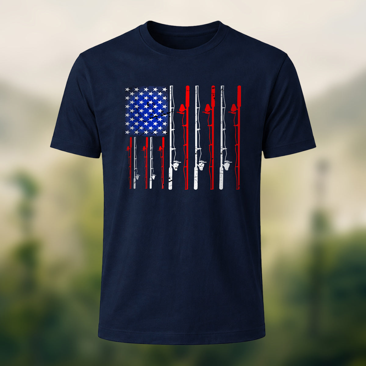 Fishing Flag Rod Print Cotton T-shirt