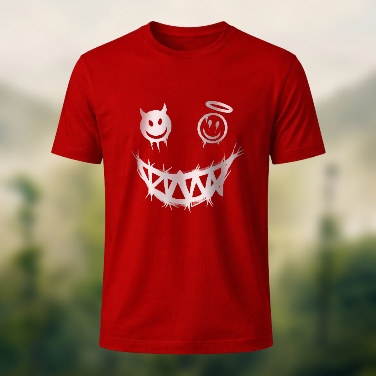 Devil's Smile Print Casual Cotton T-Shirt