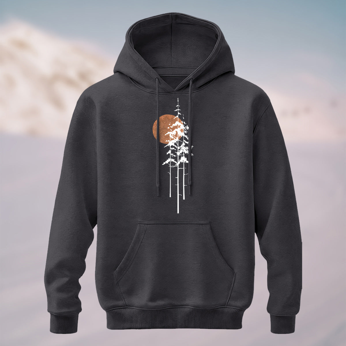 Cotton Made Tree Silhouettes Round Sun Print Hoodie