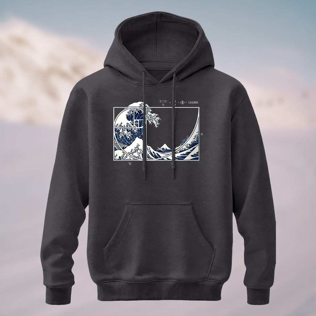 Cotton Made Blue and White Giant Waves Print Hoodie