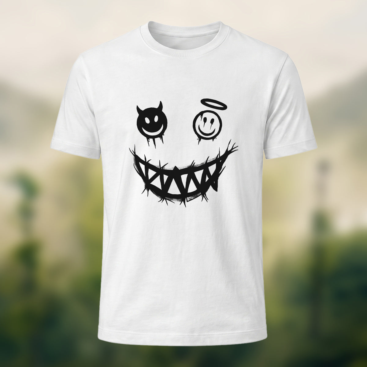 Devil's Smile Print Casual Cotton T-Shirt
