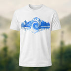 Mountain and Wave Print Combed Cotton Casual Tee