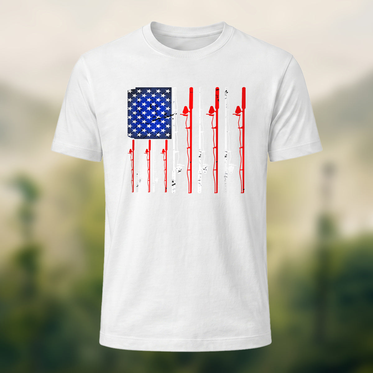 Fishing Flag Rod Print Cotton T-shirt