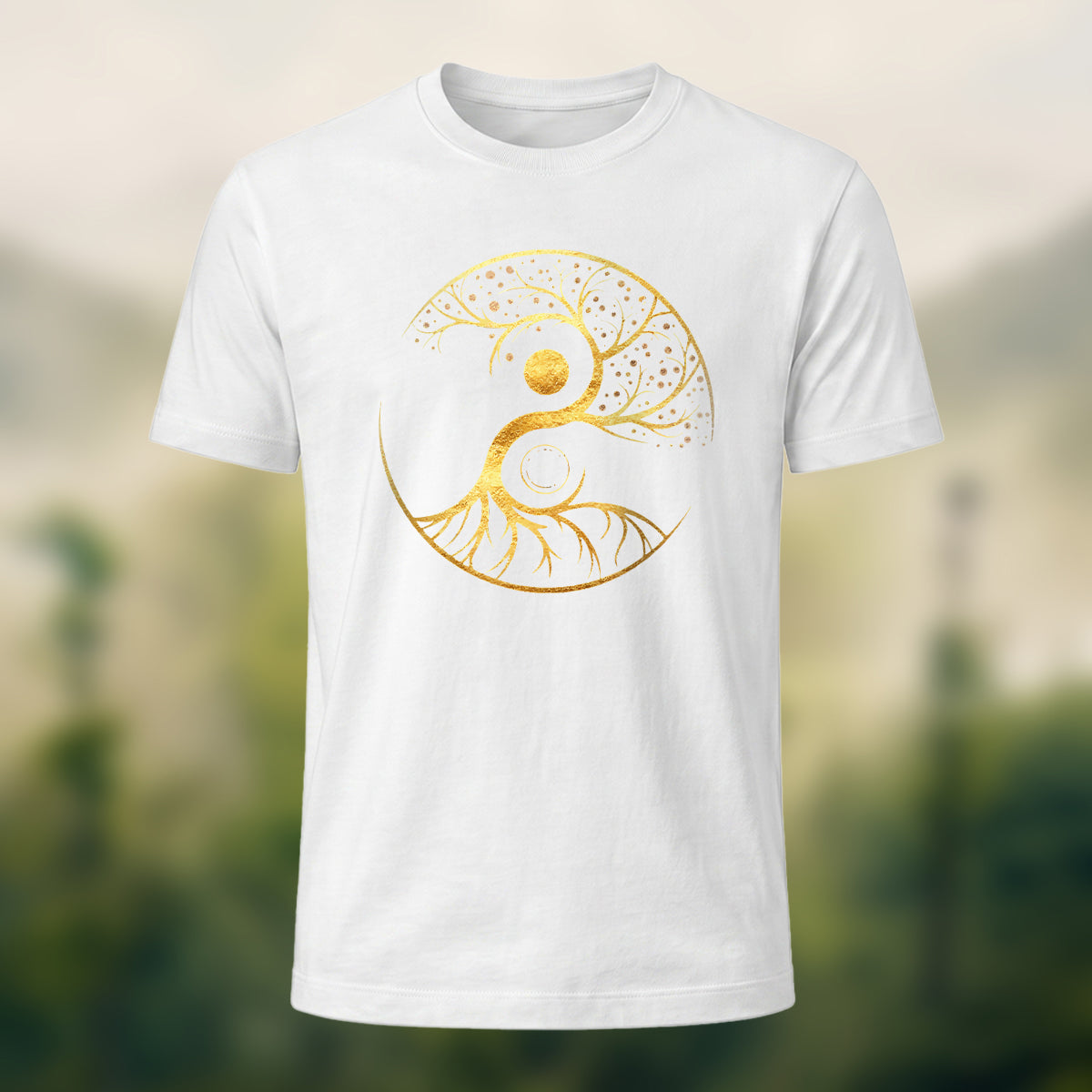 Creative Yin Yang Tree of Life Print Premium Cotton T‑shirt