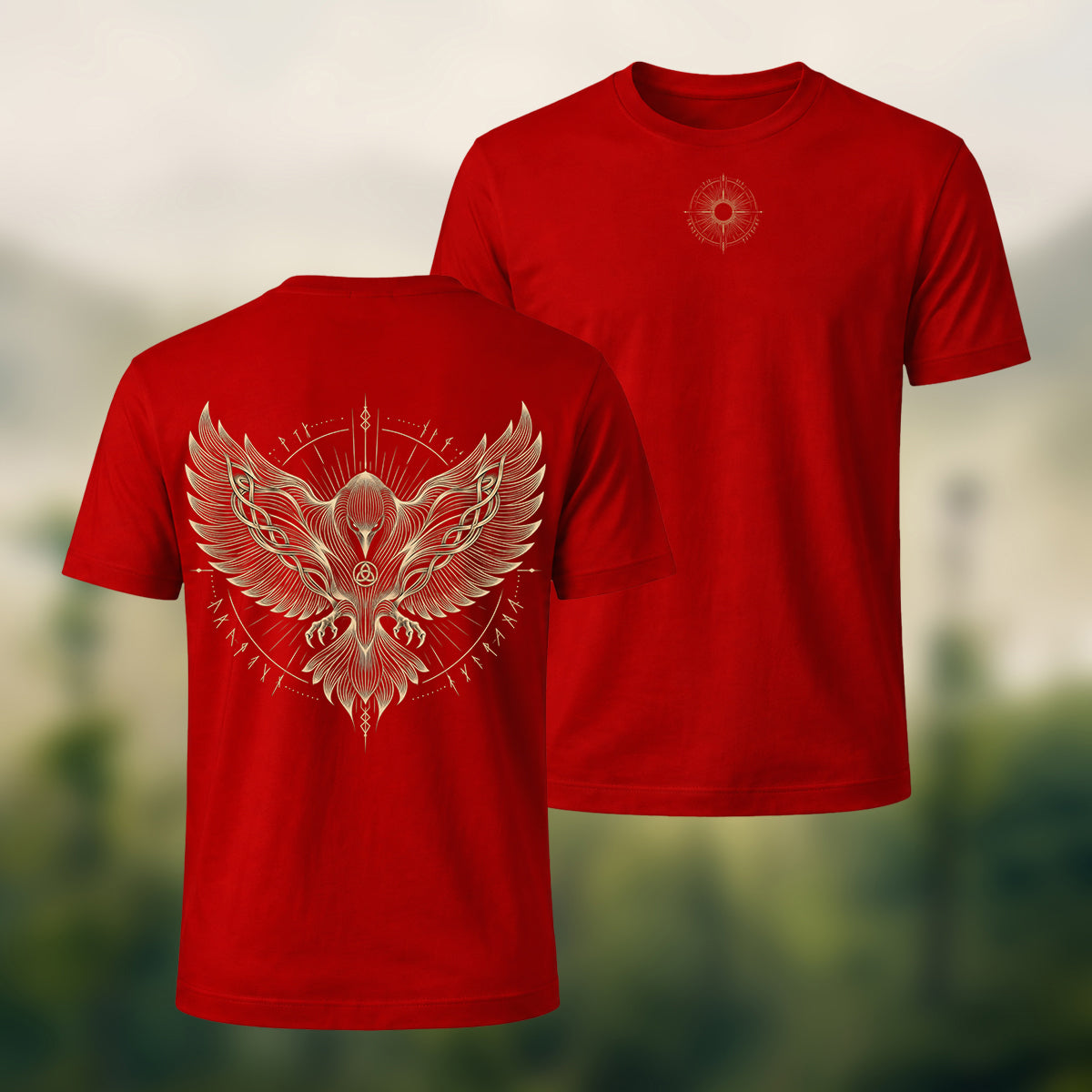 Viking Eagle Print Combed Cotton T-Shirt