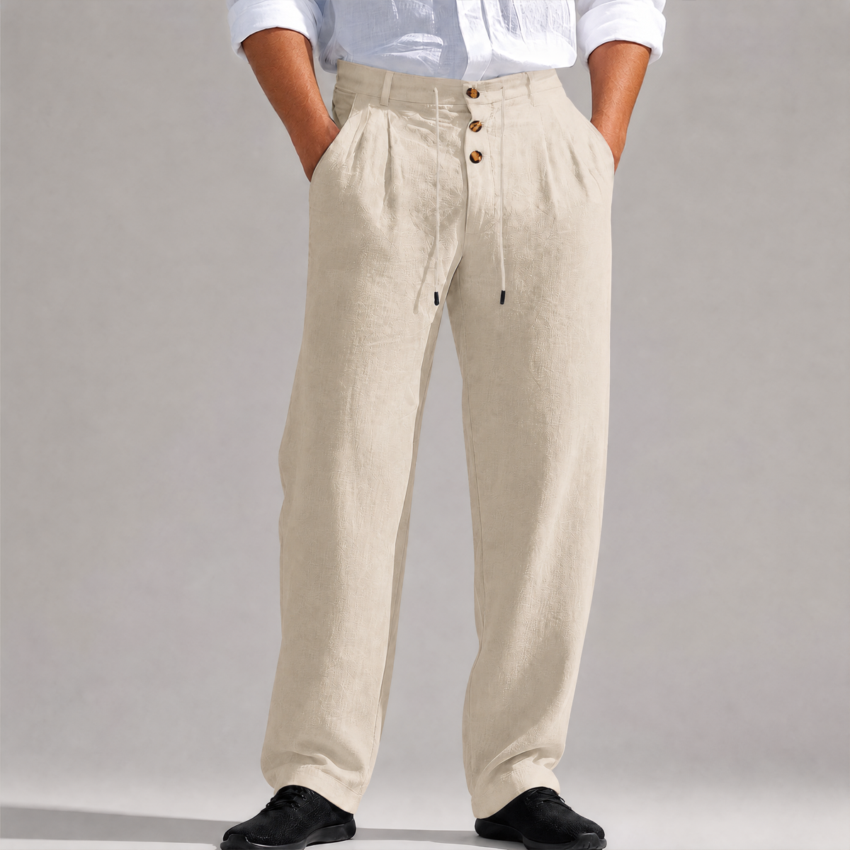 Solid Color Linen Straight Leg Casual Pants