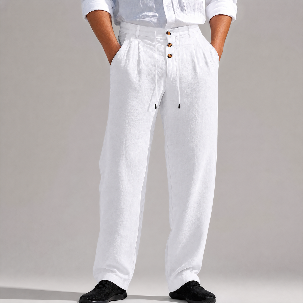 Solid Color Linen Straight Leg Casual Pants