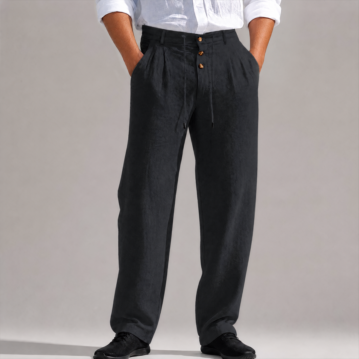 Solid Color Linen Straight Leg Casual Pants