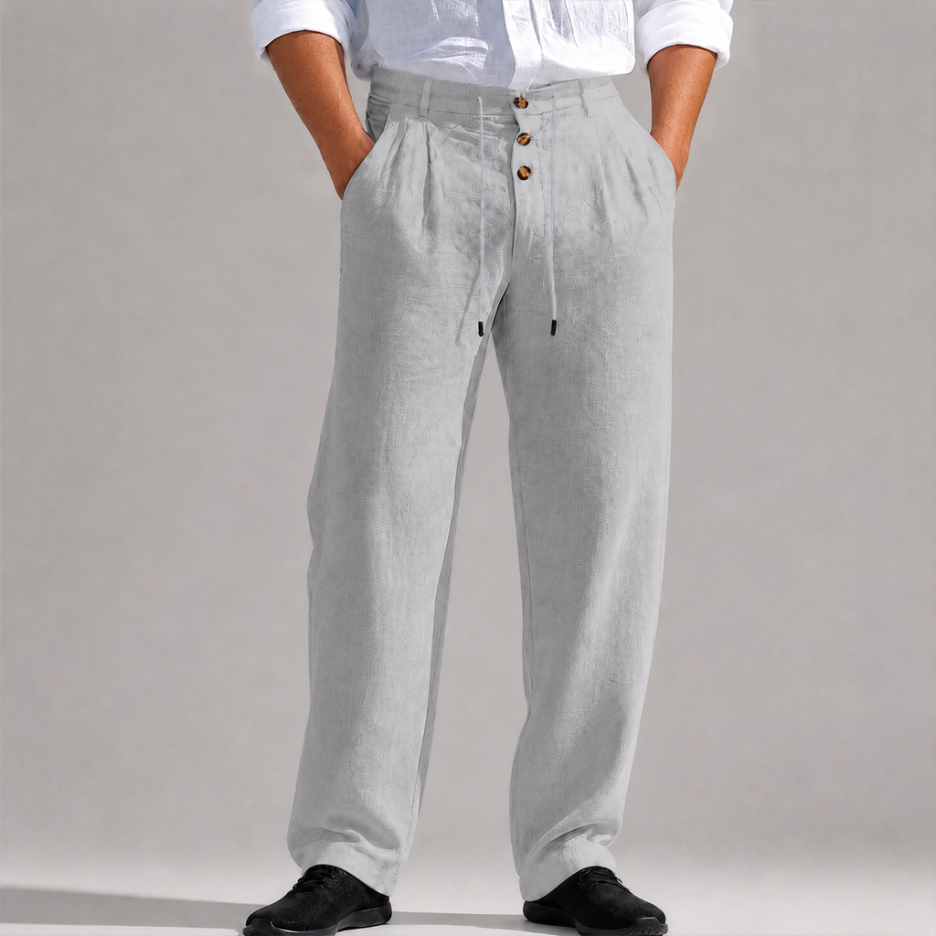 Solid Color Linen Straight Leg Casual Pants