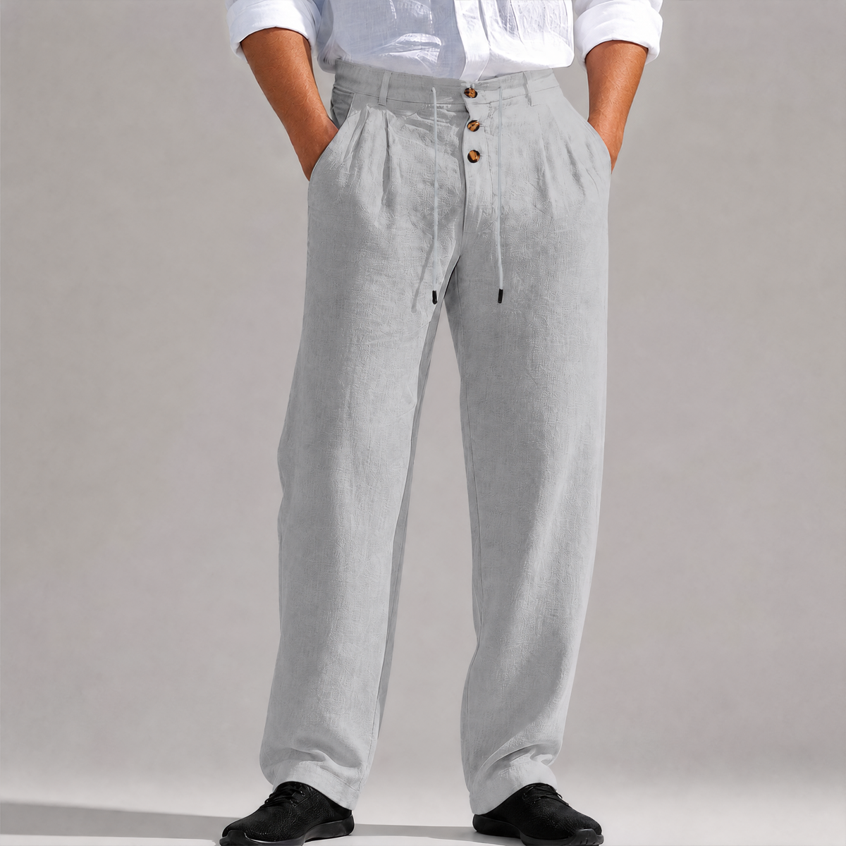 Solid Color Linen Straight Leg Casual Pants