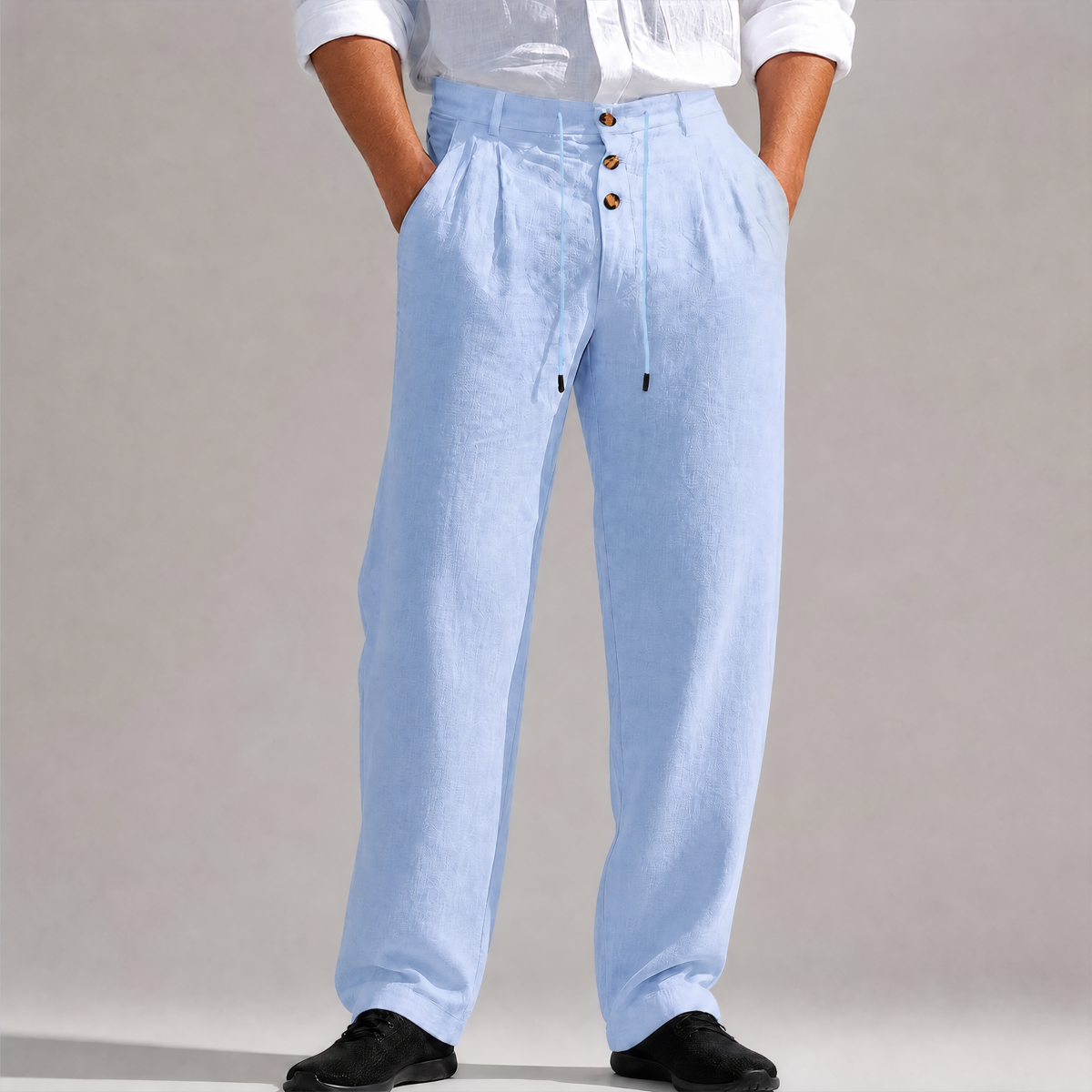 Solid Color Linen Straight Leg Casual Pants