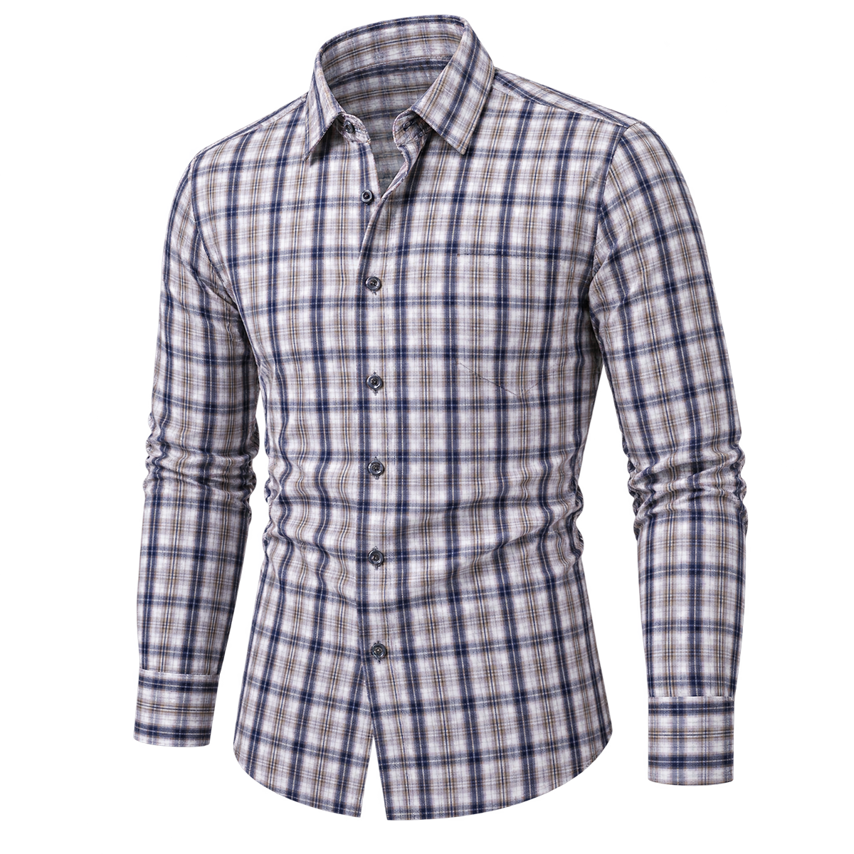 Natural Classic Plaid Button-Down Shirt
